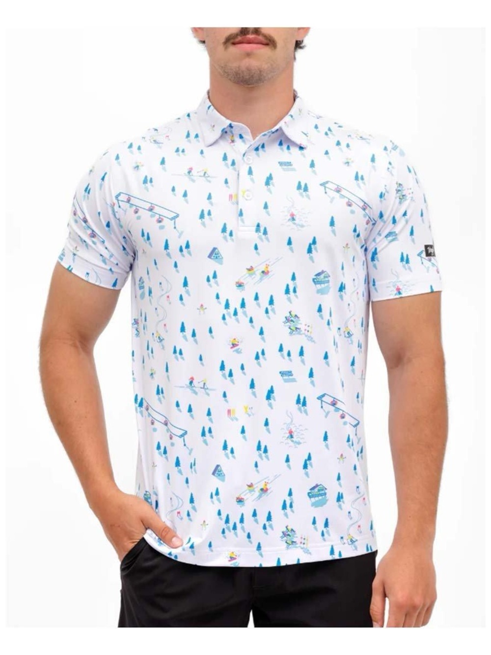 Waggle Golf Men's White Ski-Print Polo Shirt